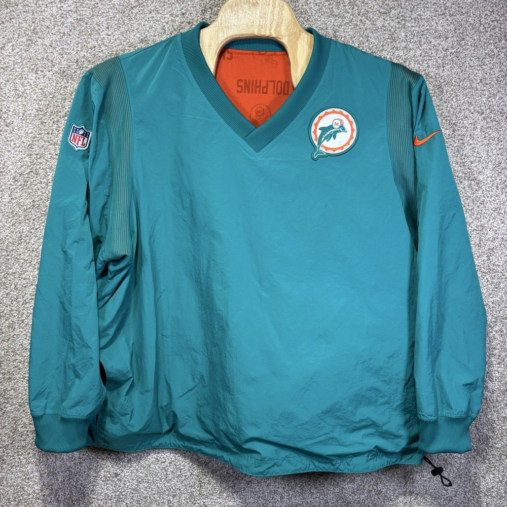 Miami Dolphins Jacket Mens 3XL Green NFL Football Nike V Neck Windbreaker